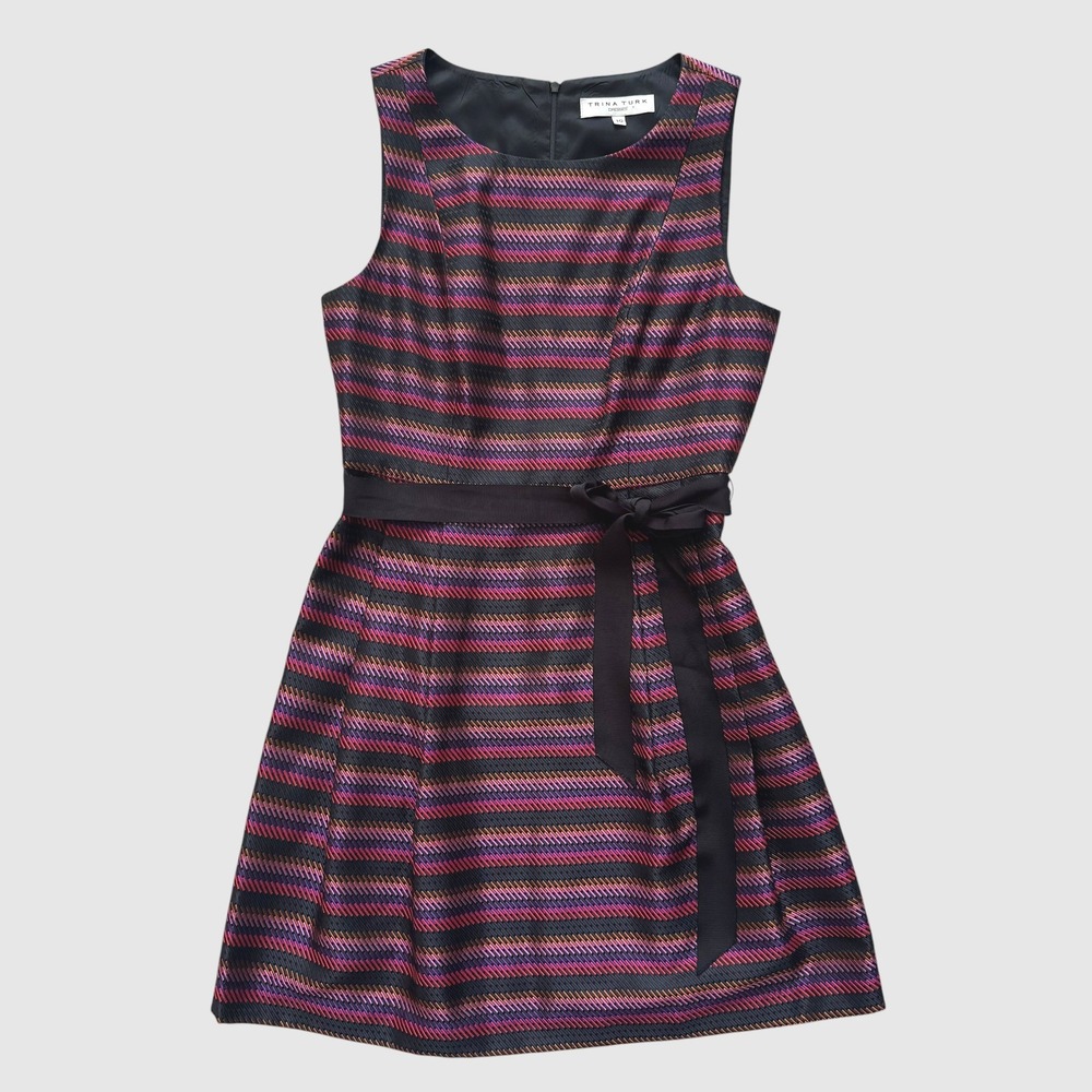 Trina Turk Sleeveless Striped Fit & Flare Dress Multi-Color Size 10 Mod Retro